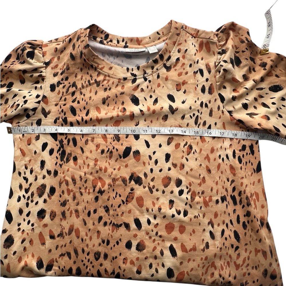 LOGO by Lori Goldstein Lounge Leopard Print Tunic Top Puff Sleeve Women’s S - Picture 8 of 9